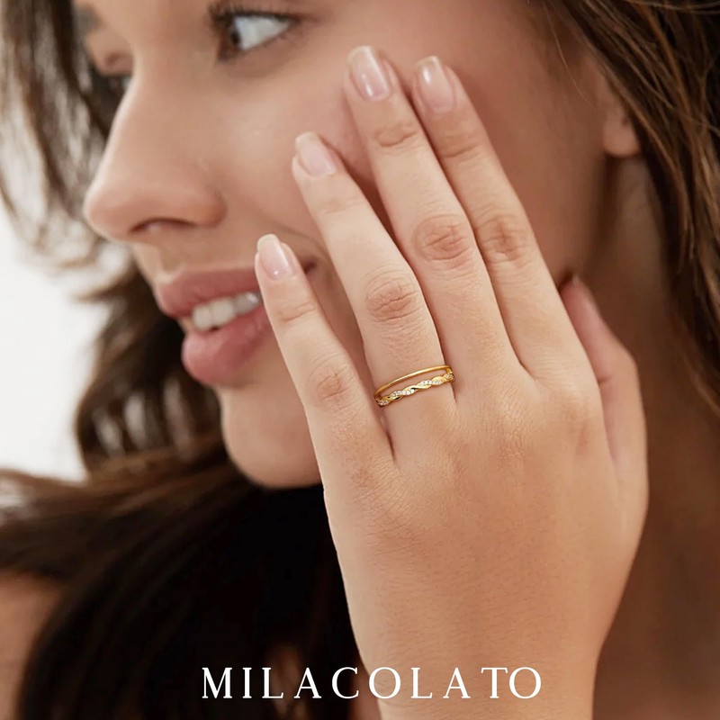 MILACOLATO 925 Sterling Silver Ring Dainty Twisted Cubic Zirconia Eternity