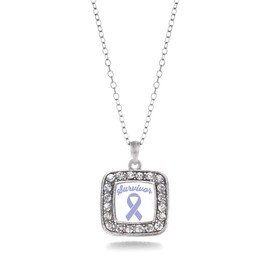 Inspired Silver - Periwinkle Ribbon Survivor - Silver Necklace for Women - Square Pendant Chain Necklace Jewelry Gift with Cubic Zirconia - Women's Necklace Charm with Lobster Claw Clasp
