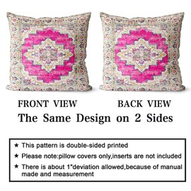 Snylcce Boho Throw Pillow Covers Set of 2 -Magenta Antique & Vintage Design, Double-Sided Pattern 45x45 cm Soft Cushion Covers for Garden Couch, Sofa, Bed - Decorative 45x45 CM Pillowcases