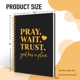 Mhfpl Pray Wait Trust God Has a Plan Black Golden Spiral Notebook, Religious Faith Notebook Gifts for Holiday Gifts, Christian Prayer Notebook Gifts for Coworker Friend Family Boss Women
