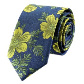 Mens Boy Navy Blue Ties Gold Floral Banquet Woven Unique Bridegroom Silk Necktie
