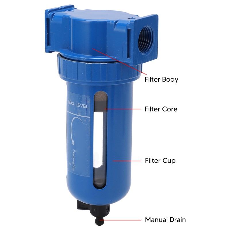 Compressed Air Filter Manual Drain Zinc Alloy Stainless Steel High