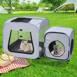 Royizen Puppy Cat Tent Playpen Foldable Waterproof Dog Crate Kennel Indoor Outdoor Portable Playpen Kitten and Small Pets Pop Up Kennel Cat Travel Carrier with Litter Box Enclosure, Black Grey