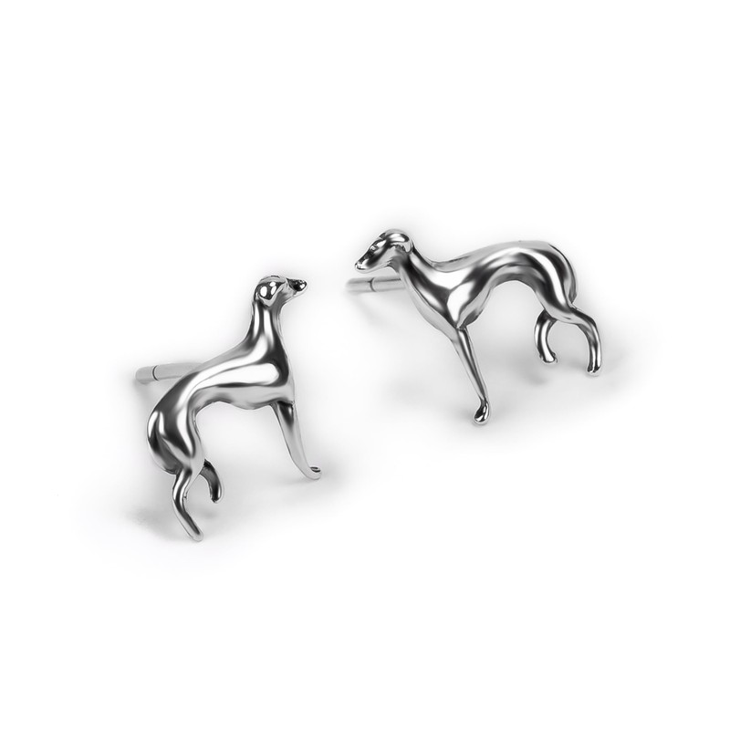 HENRYKA Greyhound Whippet Dog Stud Earrings in 925 Sterling Silver
