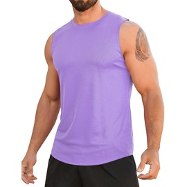 Babioboa Mens Quick Dry fit Tank Tops Bodybuilding Muscle Shirts Mesh Sleeveless Running Athletic Stringer Tee(Purple,M)