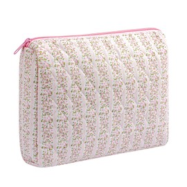 Gleyemor Large Travel Quilted Makeup Bag for Women, Cute Floral Cotton Cosmetic Bag, Toiletry Organizer Pouch Storage Make Up Bag (Pink Floral)