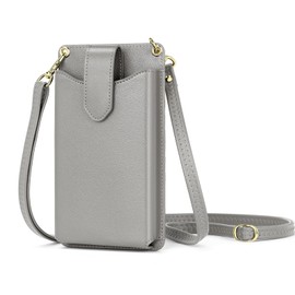 Peacocktion Small Crossbody Cell Phone Purse for Women, Mini Shoulder Bag Wallet with RFID Credit Card Slots, 01- Light Grey