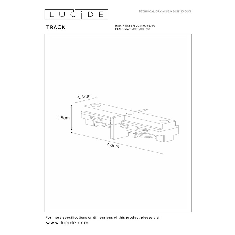 Lucide Track I-Connector - 1-Phase Track / Rail System -