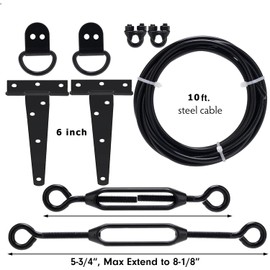 Durable Anti Sag Gate Kit for Wooden Fence, gate tensioner Cable, Anti-Sagging Fence Steel Hardware, Wood Door Repair，Adjust a gate kit for Outdoor, Screen Door Brace with 6" T-Hinge Black