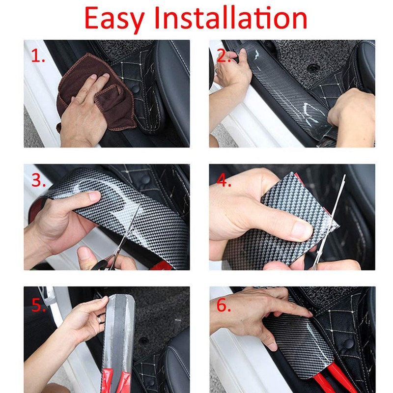 ETOPARS Car Door Sill Protector Strips Carbon Fiber Silver Auto