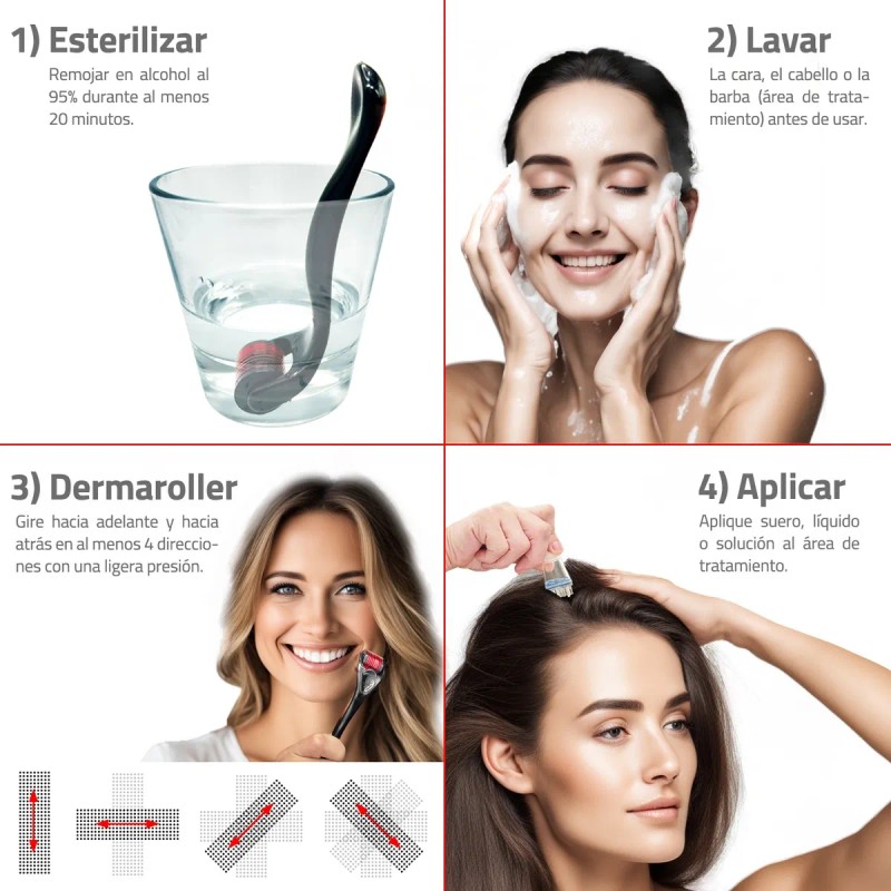 0.5mm Dermaroller Pro Titanio + Aplicador Para Barba Cabello
