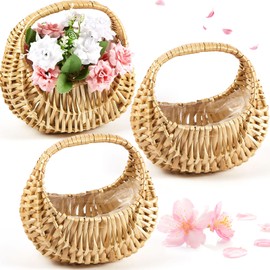 Taiyin Rattan Half-moon Wicker Basket - Small Willow Straw Basket with Handle, Ideal for Wedding Flower Girl, Picnic, Garden Storage, and Home Decor(3 Pcs)