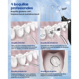 Irrigador Bucal, Water Flosser Recargable de 2000mAh, 300 ML, 5 Modos y 4 Puntas, Limpieza Dental Portatil, Irrigador Oral Desmontable para Dientes, Encías para Hogar, Viajes