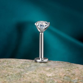 OUFER One Piece 16G G23 Solid Titanium Labret Piercing Internally Thread Lip Ring Clear CZ Tragus Helix Piercing Cartilage Earrings