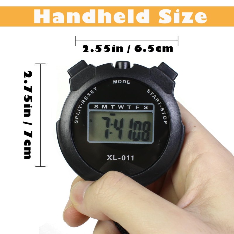 HYNNIO Digital Stopwatch with Date Time Alarm, Black, Pack of