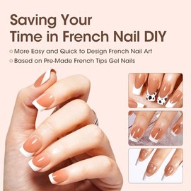 Gellen Puntas de Gel Suave Francés - 150 Pzas Punta Francesa Blanca Corta Presione Sobre Uñas Marrón Forma Cuadrada, 3 En 1 Puntas de Gel Prefrancesas