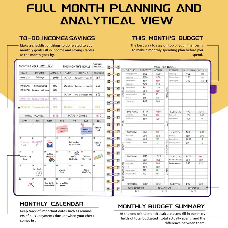 Soomeet Budget Planner - Monthly Bill Organizer with Pockets. Undated
