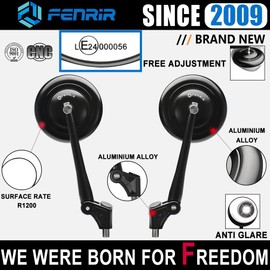 FENRIR Emark CNC Aluminum Alloy Black Motorcycle Mirrors side Mirror Universal Cafe Racer Retro Round Anti-glare For M10/M8 Adventure Dual Sport Naked Street Bike Sport Cruiser Minimoto Scooter