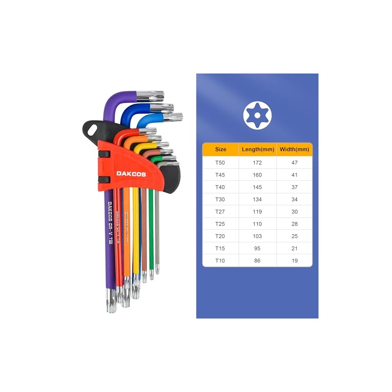 DAKCOS Torx Key Set T10-T50, 9-Piece Torx Allen Key Set