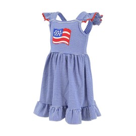 Unique Baby Girls 4 de Julio Vestido con Bandera Estadounidense, Azul, 4t/M