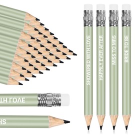 FYSUIMU 48Pcs Bridal Shower Half Pencils with Erasers re Sharpened Sage Green Wedding Short Pencils for Wedding Party Stationery Supplies, 4 Inch