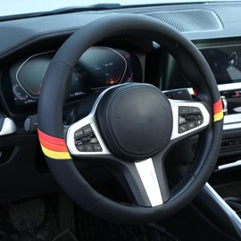 15 Inch Retro Tri-Color Stripes Sport Leather Steering Wheel Cover for Toyota TRD Tacoma 4Runner Tundra Rav4 Highlander Land Cruiser Fj Cruiser, Non-Slip, Breathable, Accessories for TRD