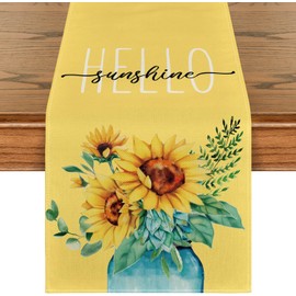 Camino de mesa de verano con diseño de girasol de playa, 13 x 72 pulgadas, decoración del hogar al aire última intervensión