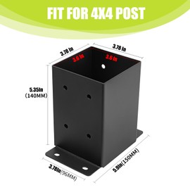 XZWMY 4x4 Post Base 4 Pcs, Post Brackets (Inner Size 3.6"x3.6"), Black Powder-Coated Heavy Duty Solid Steel Deck Post Anchor for Outdoor Support Deck,Fence,Porch,Railing,Mailbox,Pergola…