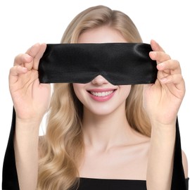 Satin Eye Mask Soft Sleeping Mask Satin Comfortable Sleeping Mask Adjustable Travel Eye Mask Soft Blindfold Sleep Mask for Women Men Night Sleep Travel Nap 150 x 7 cm (Black)