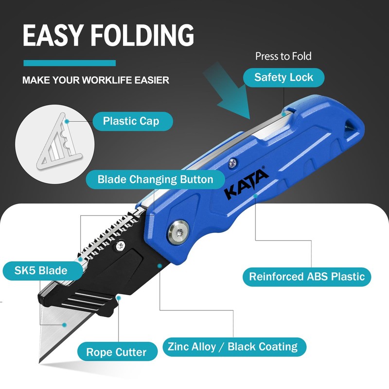 KATA Box Cutter, 2-Pack Tough Folding Utility Knife for Heavy