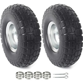 AR-PRO (2-Pack) 10-Inch Solid Rubber Tire Wheels - Replacement 4.10/3.50-4" Flat Free Tire with 5/8" Bearings, 2.2" Offset Hub - Compatible with Hand Truck, Wheelbarrow, Dolly, Gorilla Carts