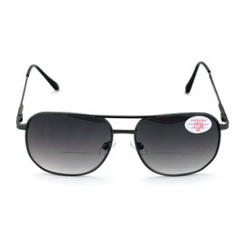Bifocal Outdoor Sunglasses Metal Aviator Reading Glasses - Big Lens Spring Hinge Square Reader (Gunmetal, 2.00)