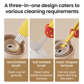 3 in 1 Cup Lid Cleaning Brush,Cleaning Brush for Bottle Gap Tight Spaces Cup, 3 in 1 Multifunctional Cleaning Brush Portable Cup Lid Cleaner with Brush(Pack of 3 Items)
