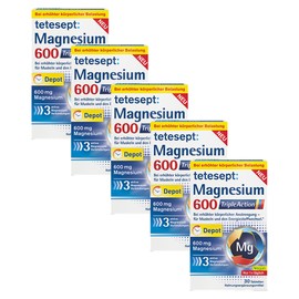 tetesept Magnesium 600 Triple Action - Dietary Supplement with Magnesium - Easily Swallowable Tablets for Active, Normal Muscles - Vegan - 5 x 30 Tablets