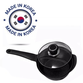 Unbranded MADE IN KOREA_ 2-Quart Nonstick Sauce Pan With Lid, Marble Coating, 7" Diameter