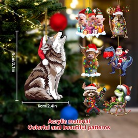 Funny Christmas Ornaments, 2024 Christmas Ornaments, Howling Wolf Acrylic Christmas Ornaments 2024, Keepsake for Women, Animal Christmas Tree Ornaments, Wolf Dog Ornament Christmas Tree Decorations