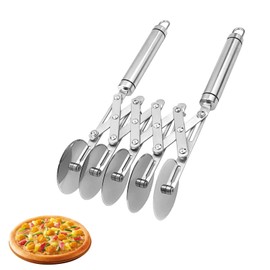 5-Wheel Professional Pastry Food Grade Stainless Steel Pizza Tool, Stainless Steel Pastry Wheel and Pizza Tool Multi-Round Dough Roller with Handle