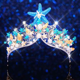 GENBREE Mermaid Crown and Tiara Starfish Pearl Headpiece Crystal Wedding Hair Accessories for Women