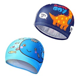 WERIGONI Swimming Caps for Kids, 2 Pack, Comfortable Fabric Swimming Caps, Non-Slip Waterproof Swimming Caps, Stretch Swimming Caps for Long and Short Hair