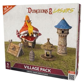 Dungeons & Lasers: Village Pack Expansion Set - 5 Piece Terrain Pack - RPG Terrain for DND and 5E Compatible Tabletop Games - Unpainted and Unassembled - Ages 14+