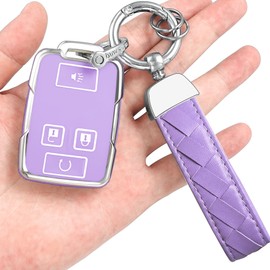 Yonmcfn for GMC Key fob Cover with Keychain,Soft TPU 4 Buttons Key Shell,fit for Chevy Colorado Silverado Suburban Tahoe Silverado Remote car Key(Purple)