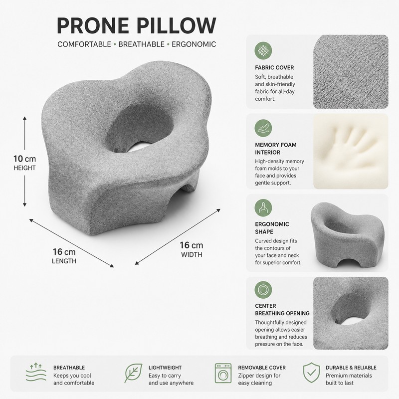 Face Down Memory Foam Pillow for Prone Rest – Ergonomic