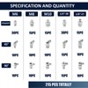 215-Piece SAE & Metric Grease Fitting Kit - M6/M8/M10, 1/4"-28,