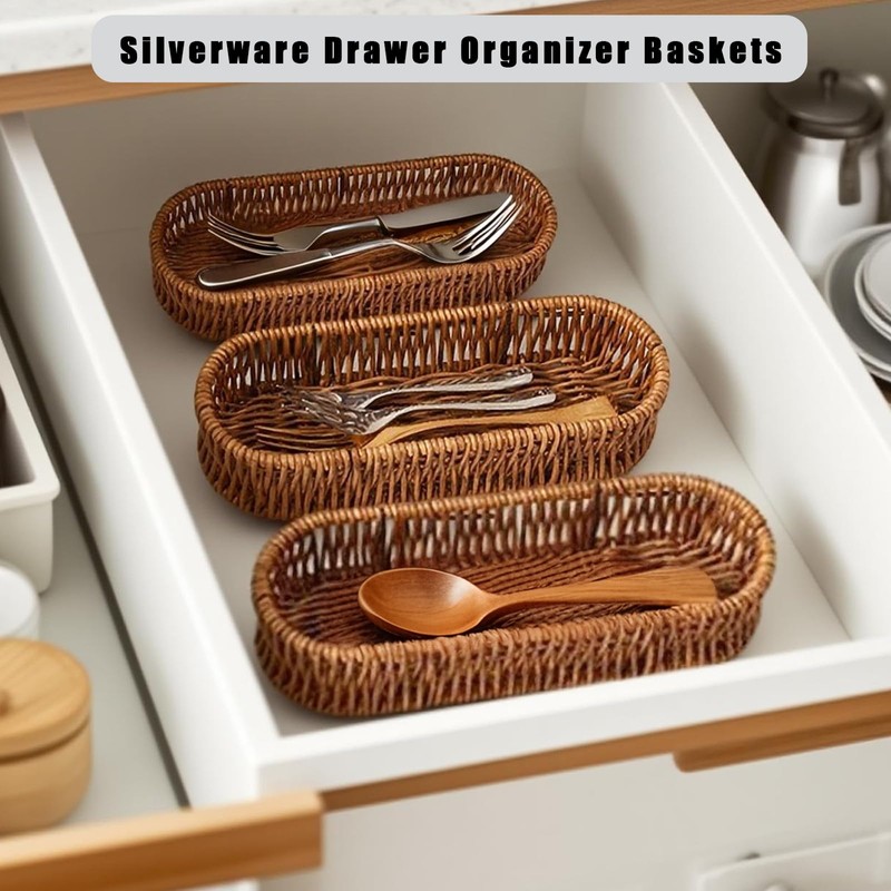 CBAOCBKVH Set of 3 Kitchen Drawer Organizer Silverware Makeup Baskets,