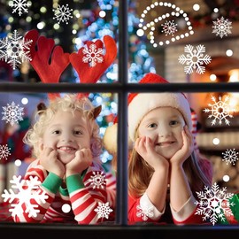 WEEMAGIC 220 Pcs Christmas Window Clings Static Snowflakes Window Clings Decals Stickers Christmas Window Decorations Indoor Merry Christmas Winter Wonderland Decorations Ornaments Party Supplies