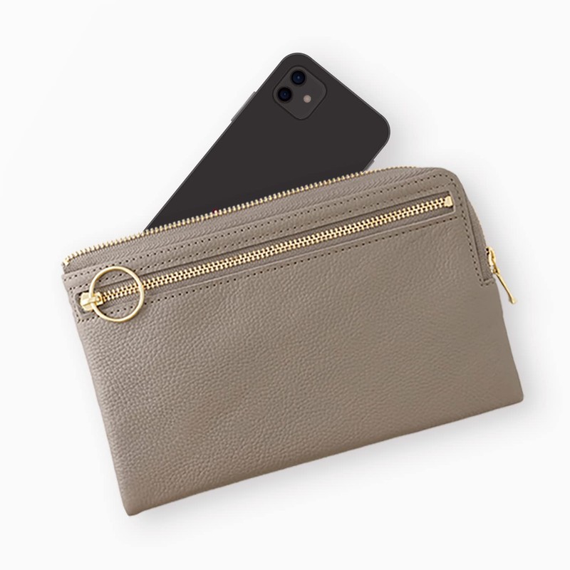 [SLIP-ON] Genuine Leather Wallet Multifunction Pouch OSL Wallet Pouch, Gray