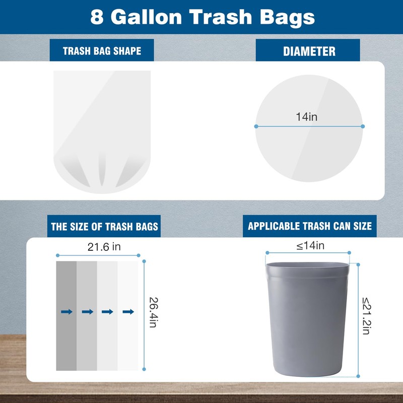 Charmount 8 Gallon Trash Bags, 50 Count Medium Garbage Bags