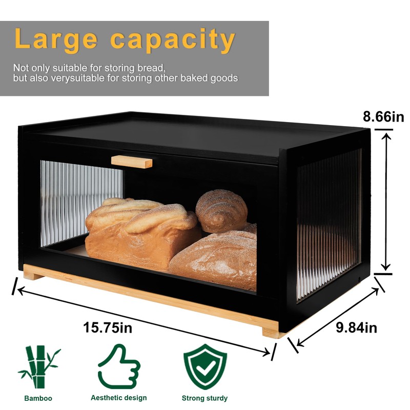 MinBoo Bread Box for Kitchen Counter, Large Bamboo Bread Storage