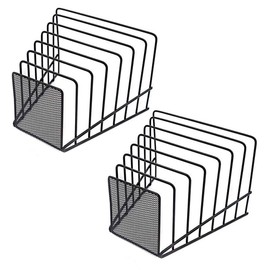 GOLDORCLE 2 Pack Multi Step File Organizer Incline Desktop File Sorter Metal Wire Mesh Step File Letter Sorter, 7 Sections, Black