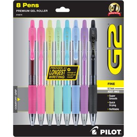Pilot, G2 Premium Gel Roller Pens, Fine Point 0.7 mm, Assorted Colors, Pack of 8